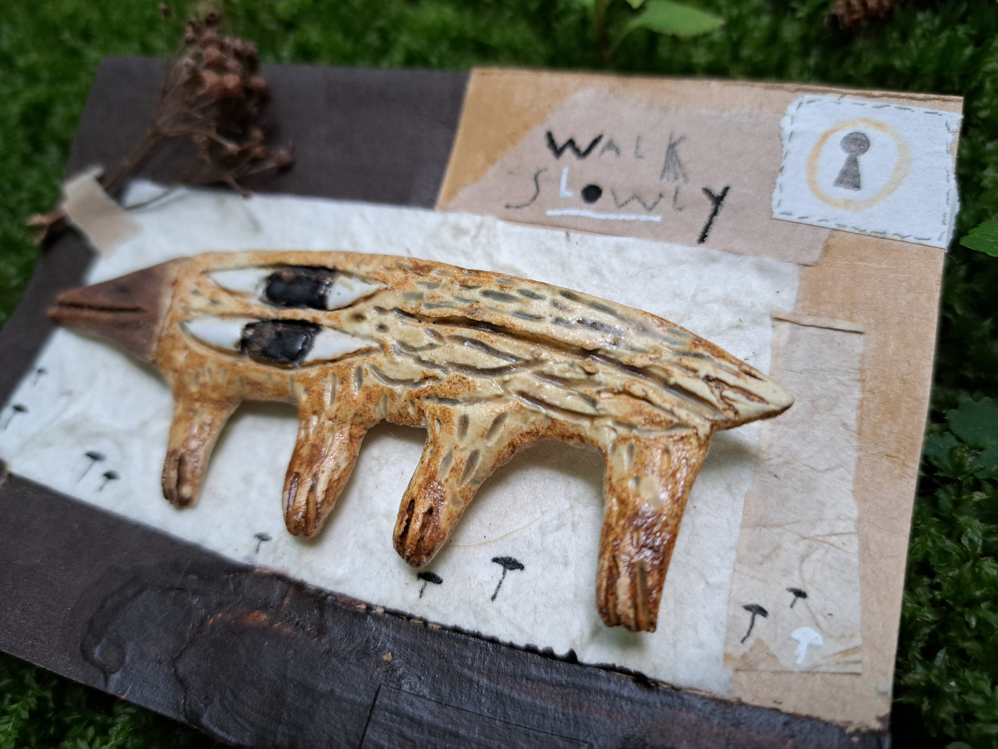 Ceramic Brooch / Walk Slowly