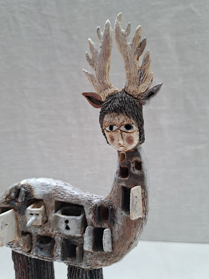 Ceramic Sculpture / Beautiful People_White Deer Guides You ビューティフルピープル_白鹿があなたを導く